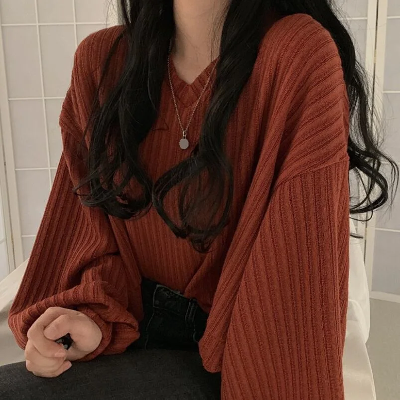 2020 Spring Fall Sweater Women Pullover Short Knit Jumper Long Lantern Sleeve V Neck Korean Ladies Female Casual JW9184 | Женская одежда