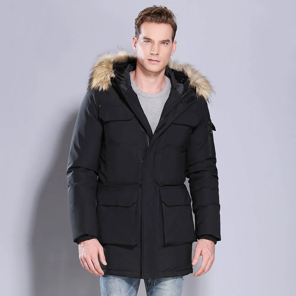 

2019 New Men's Warm Winter Jacket Thickening Casual Outerwear Big Pocket Winter Mid-Long Parka Windproof Hooded Jackets Men