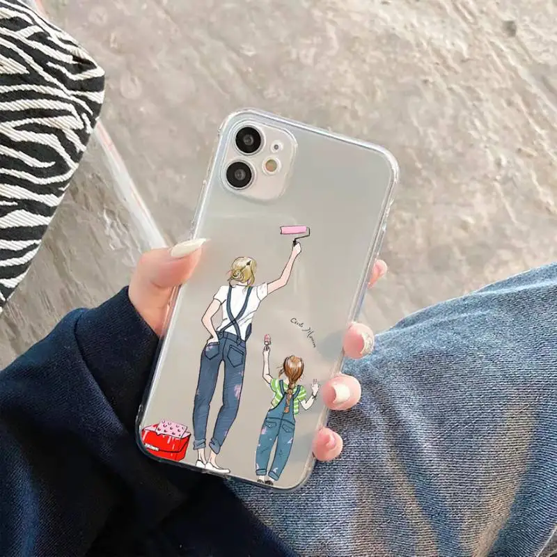 

girl Queen Mom and baby Phone Case Transparent for Clear iPhone case 11 12 mini pro XS MAX 8 7 6 6S Plus X 5S SE 2020 XR