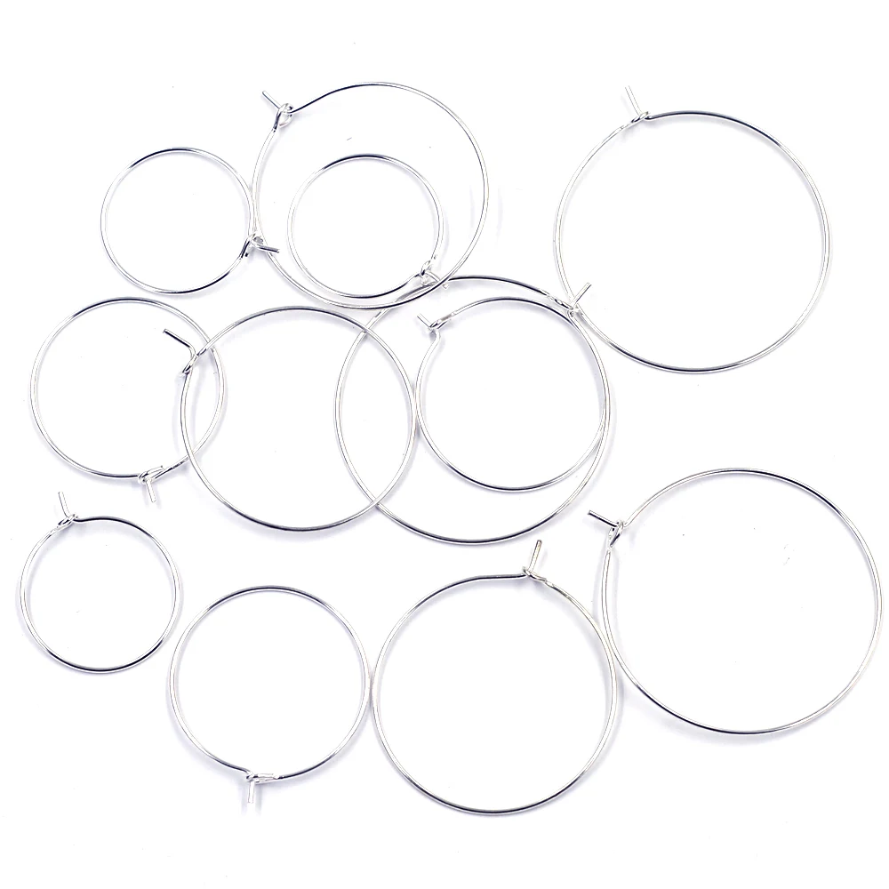 

50Pcs Mixed Wine Glass Rings Earring Hoops Silver Plated Round Alloy Wire Jewelry DIY Findings Charms