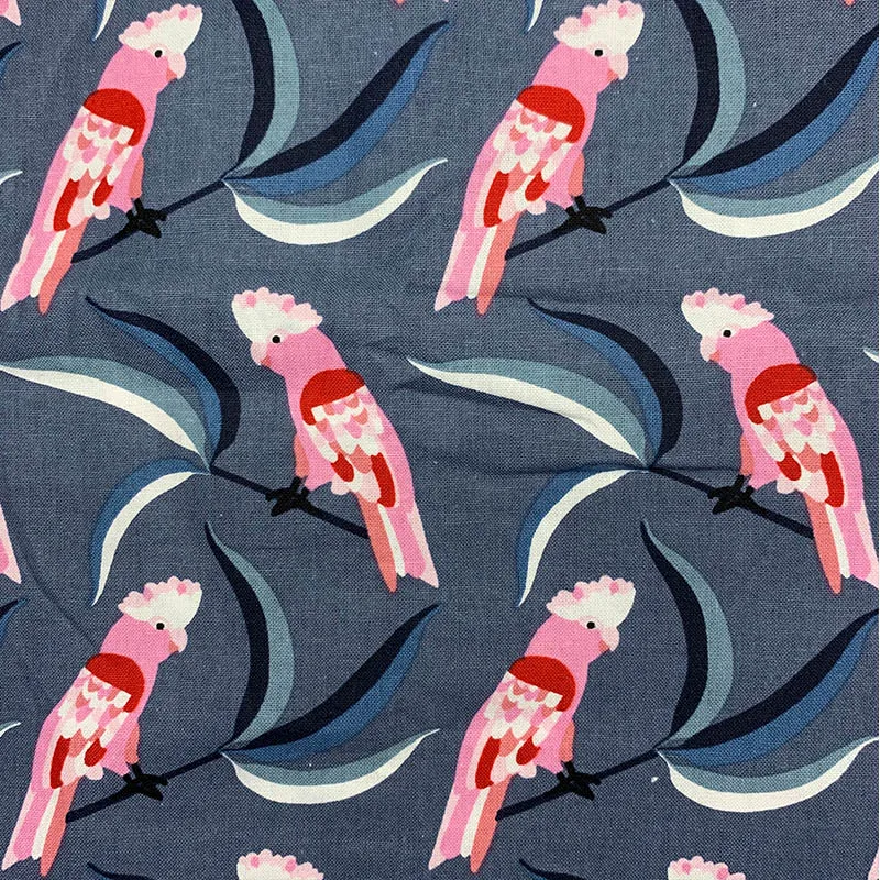 Красивая ткань из 100% хлопка с рисунком розового попугая серой нитью цифровая