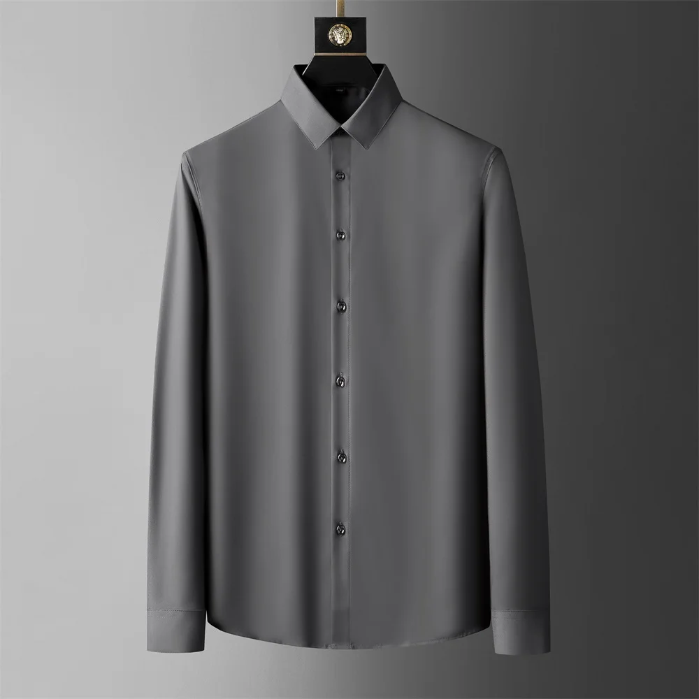 Brand Solid Color Shirts Men Long Sleeve Slim Business Formal Dress Shirts Winter Thick Warm Social Party Streetwear Clothing