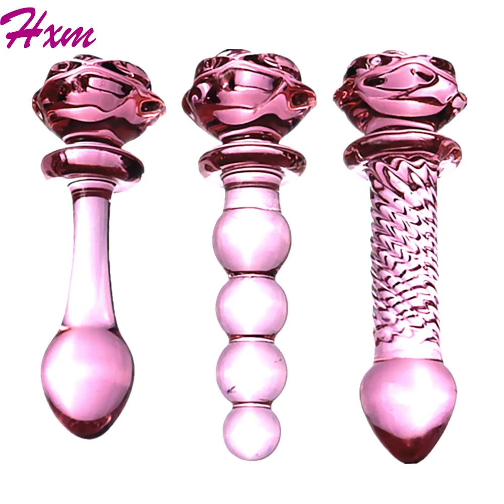 

Consolador de cristal con forma de rosa para mujer, Juguetes sexuales con forma de flor rosa, tapón Anal y Vaginal, masturbador