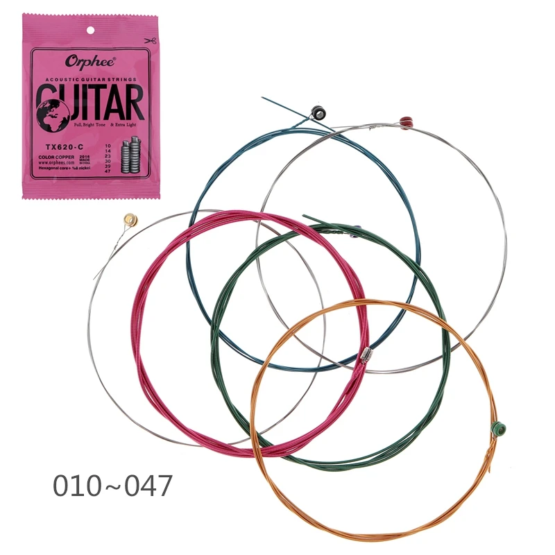 

Orphee 12 шт. Струны для акустической гитары, многоцветные медные струны с полным ярким тоном и дополнительсветильник кой