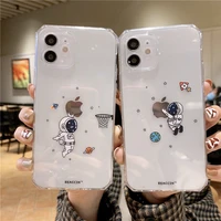 cute cartoon astronaut transparent phone case for iphone 11 pro max xs xr 12 mini 7 8 6 plus se 2020 funny clear soft tpu cover