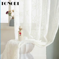 tongdi geometric embroidery curtain transparent elegant white tulle sheer window home decoration for children livingroom bedroom