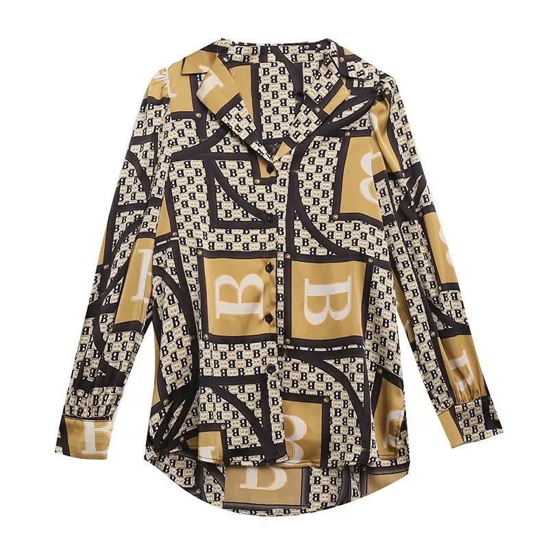 

Autumn and winter new fashion printed letter shirt long sleeve versatile base shirt loose top