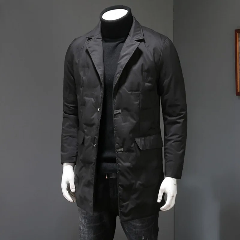 

Smart Casual Winter Fashion Plus Size Single Breasted Down Coats Long Sleeve Lapel Thin Warm Medium Length Mens Outerwear Coats