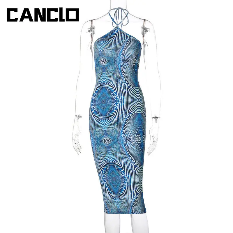

2021 New Summer Women Strapless Bodycon Bandage Dress Sexy Sleeveless Halter Printing Chic Party Dresses Outdoor Fashion Dress