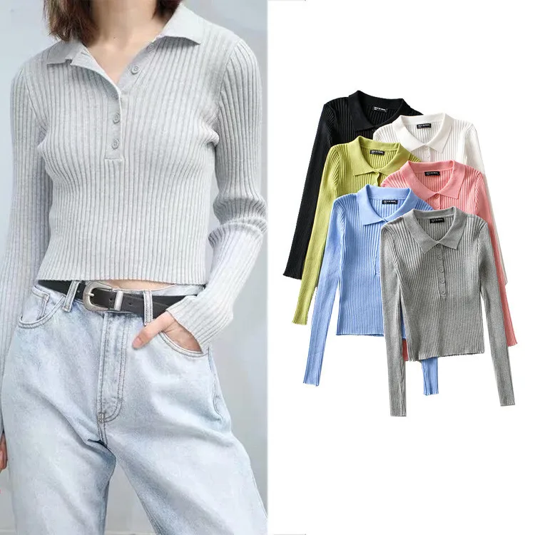 

Женский осенний свитер-поло Za 2021, Женский пуловер, свитер с длинным рукавом