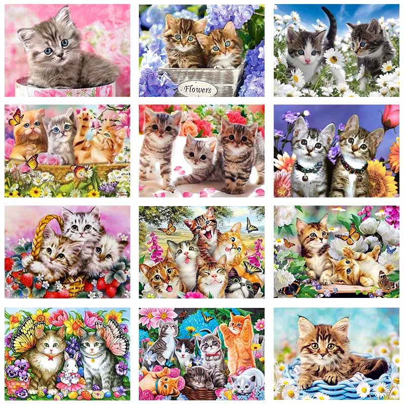 

5D DIY Animal Cat Diamond Painting Cross Stitch Full Square Round Drill Embroidery Colorful Handmade Home Room Wall Decor Craft