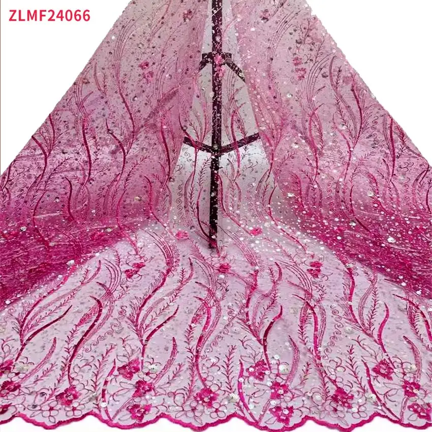 

2021 New African Tulle Lace Fabric High Quality Sequined Tulle Mesh Lace Fabric Wedding Dress Velvet Lace Fabric