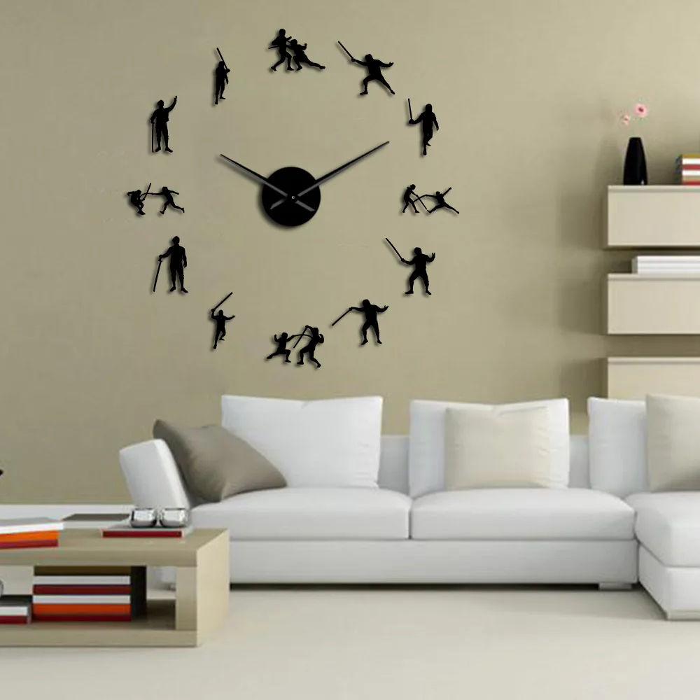 Ограждение современный дизайн гигантские настенные часы фехтовальщик акриловые
