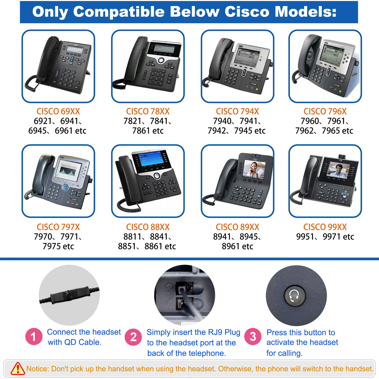 Разъем RJ9 гарнитура только для IP телефонов Cisco 7940 7970 8841 8851 8861 8941 8945 8961 9951 9971 и всех