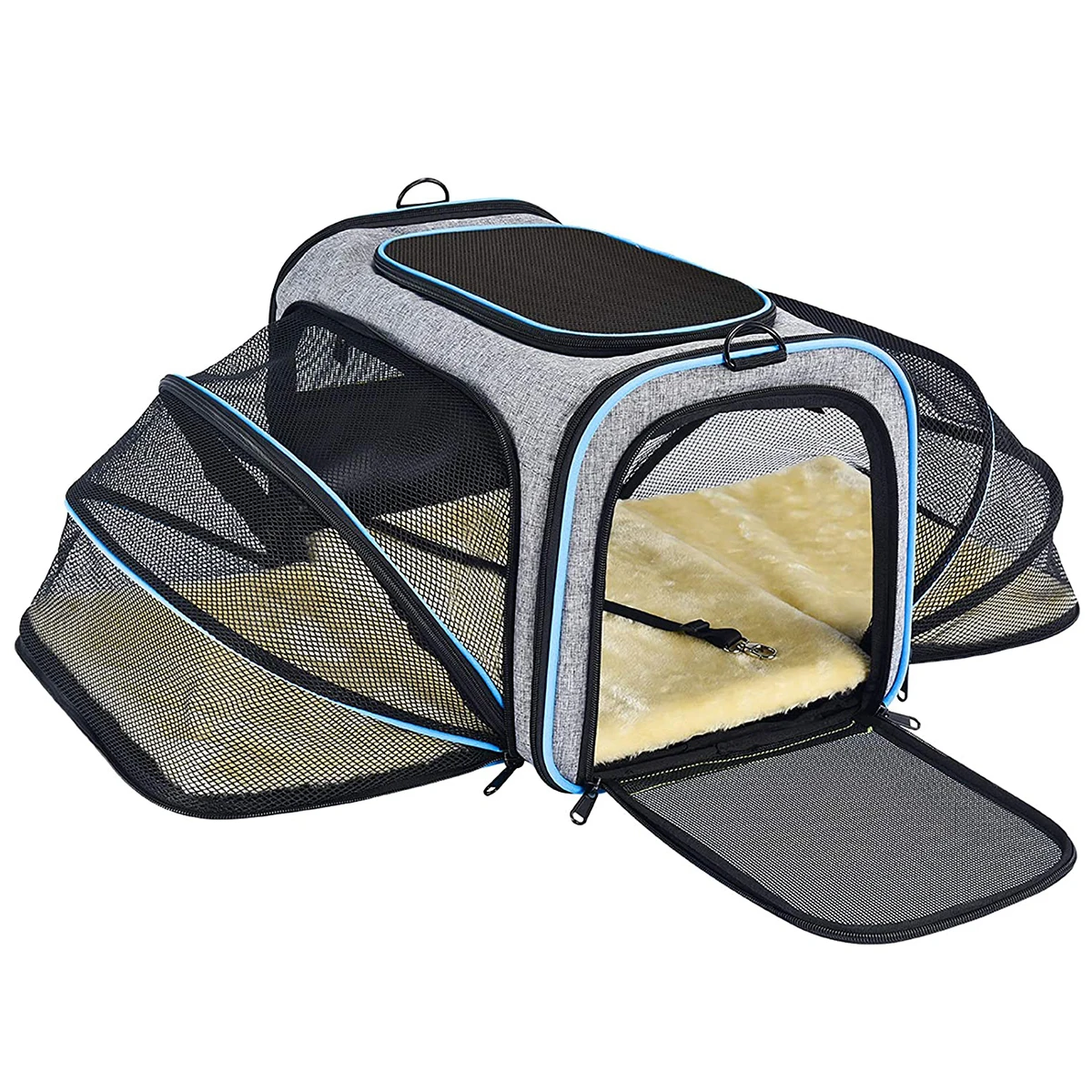 

Carrier For Cat Pet Airline Approved Expandable Foldable Soft Dog Carrier 5 Open Doors Reflective Tapes Cat Travel Bag