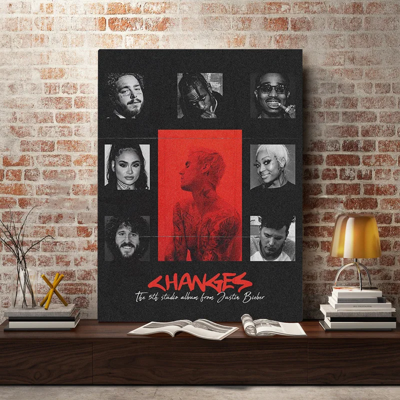 Декоративный плакат на холсте Джастин Бибер с рамкой|Рисование и каллиграфия| |