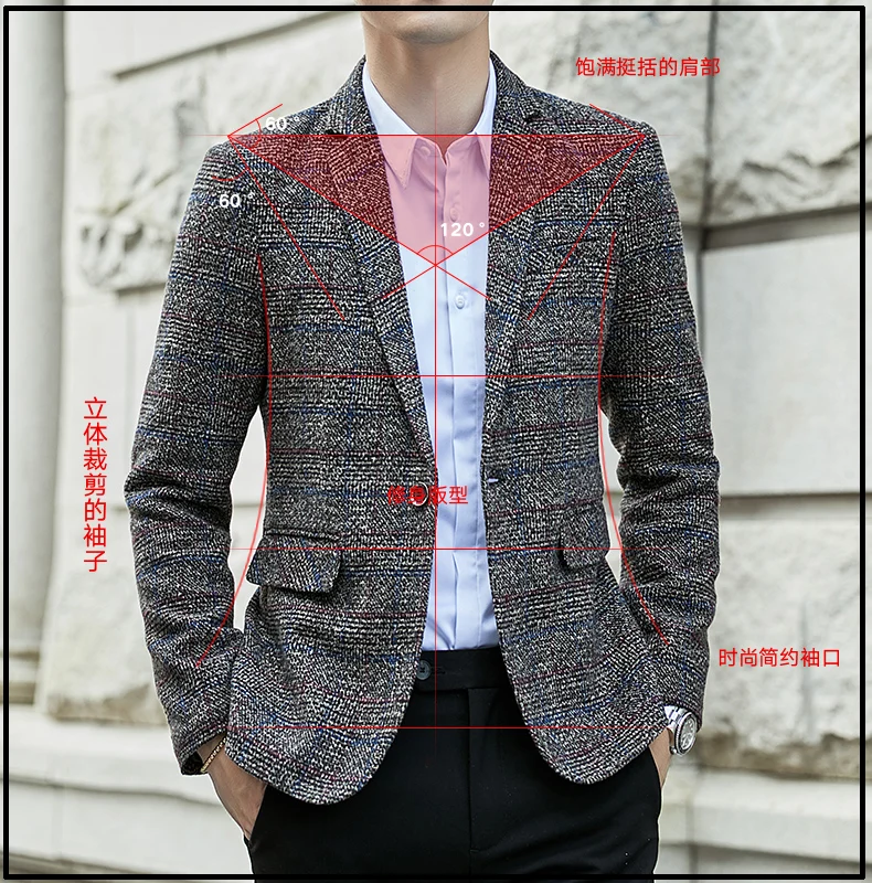 

2020 Business Blazer Men Casual Slim Fit Suit Jacket Plaid Wedding Groom Dress Coat Street Wear Social Men Clothes Veste Homme