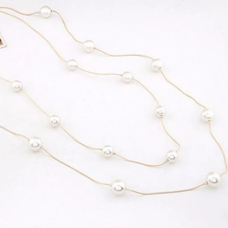 

New Long Double Layer Simulated Pearl Necklace Women Sweater Chain Necklace Female Collares Statement Jewlery Wholesale 2020
