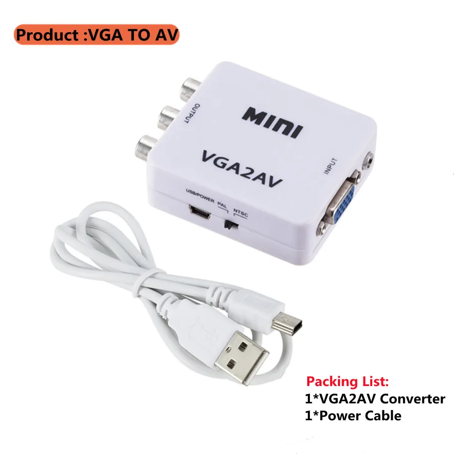 Мини-конвертер Grwibeou VGA в AV конвертер VGA2AV с 3 5 мм аудио RCA видео для ПК на ТВ HD