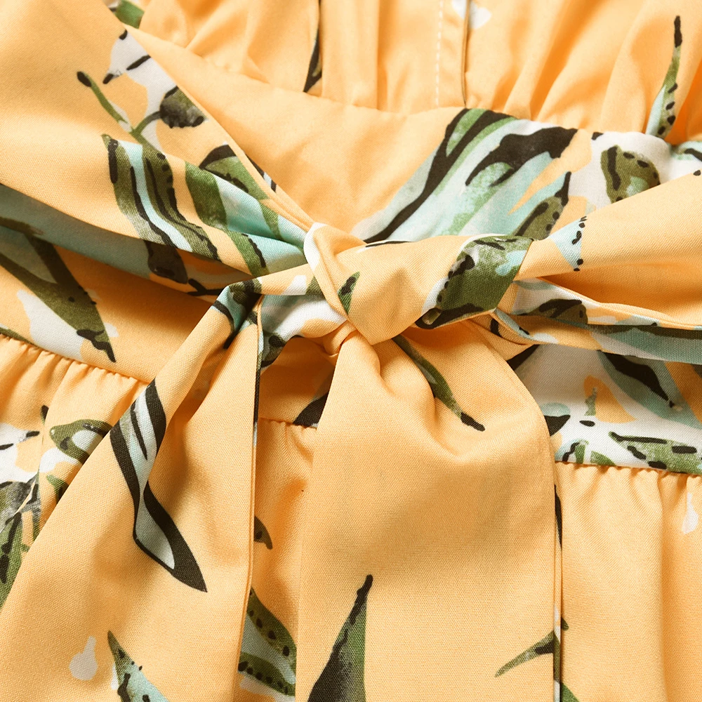 

Summer Sexy V Neck Halter Playsuit Women 2021 New Backless Bandage Sleeve Ruffles Ladies Beach Style Floral Playsuit Plus Size