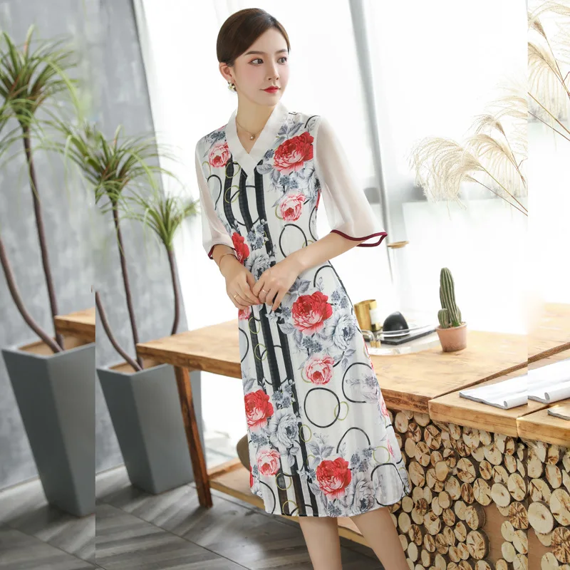 

Improved Hanfu In The Summer of 2021, Ethnic Style Peony Print Tencel and Linen Inverted Large-sleeved Elegant Dress