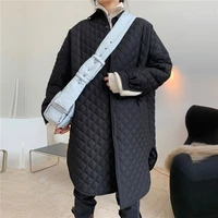 winter parka thick fashionable silhouette argyle shirt quilted cotton coat female oversize thin long warm jacket women