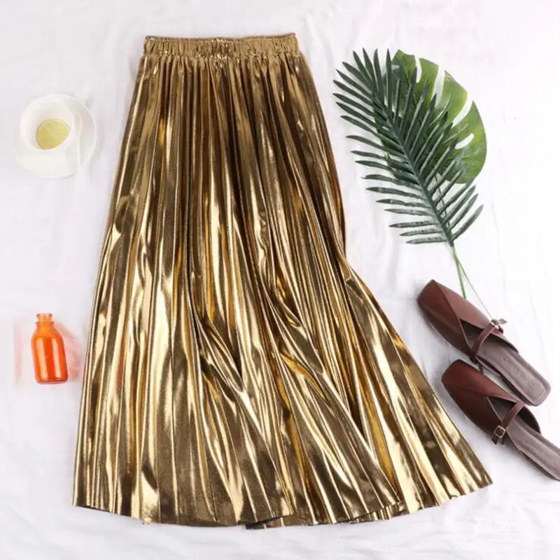 Осень 2020 Женская плиссированная юбка элегантная женская блестящая Макси с