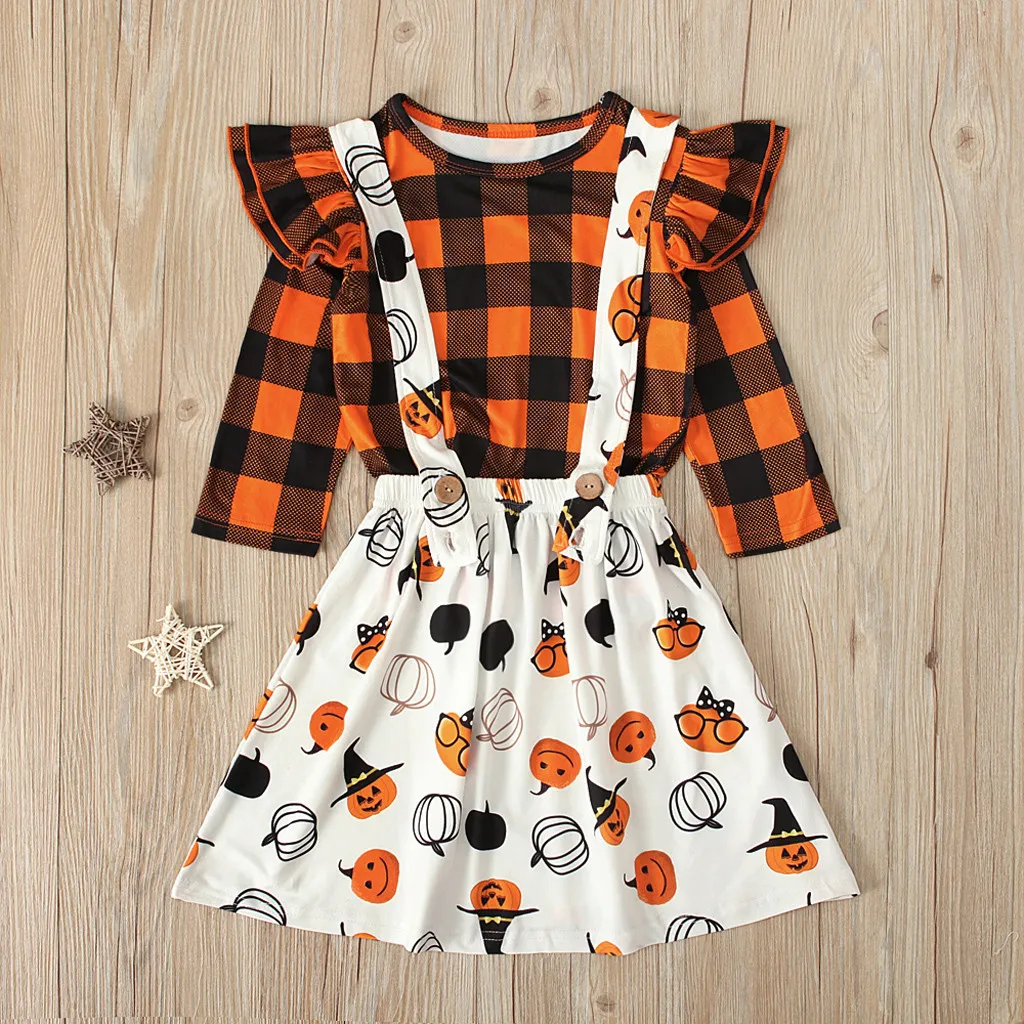 Одежда для детей на Хэллоуин 2019 новорожденных клетчатый топ с рисунком тыквы и