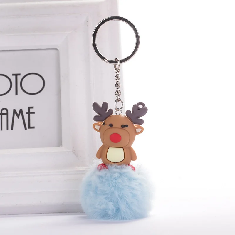 Deer Sky Blue Симпатичные ПВХ силиконовые Санта Клаус Снеговик Олень Брелоки держатель ключей рождественские подарки женские аксессуары для машины, сумки кольцо для ключей - Цвет: Deer Sky Blue