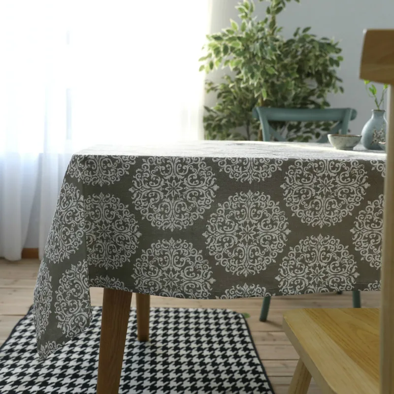 Серое декоративное хлопковое белье с цветочным принтом скатерти для стола