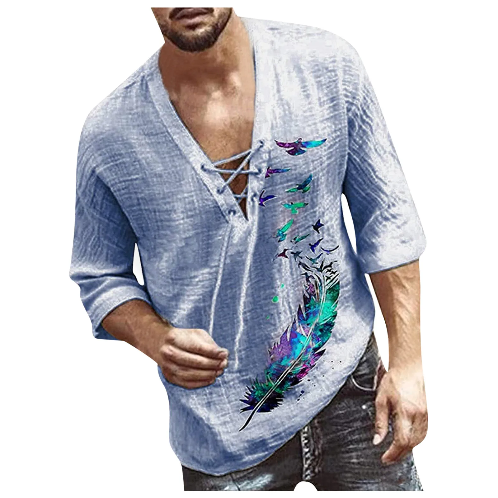 

Vintage Cotton Linen Shirt Men Casual Oversize Tops Camisa V Neck Boho Style Mens Comfortable Shirts Blouse Chemise Homme