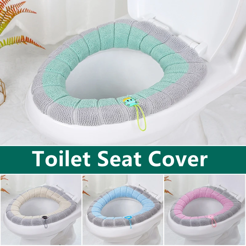 

New Winter Warm Toilet Seat Cover Closestool Mat Washable Bathroom Accessories Knitting Pure Color Soft O-shape Pad Toilet Seat