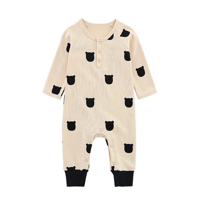 

TinyClub black bear head baby cotton spring and autumn jumpsuit male baby foreign style romper European and American