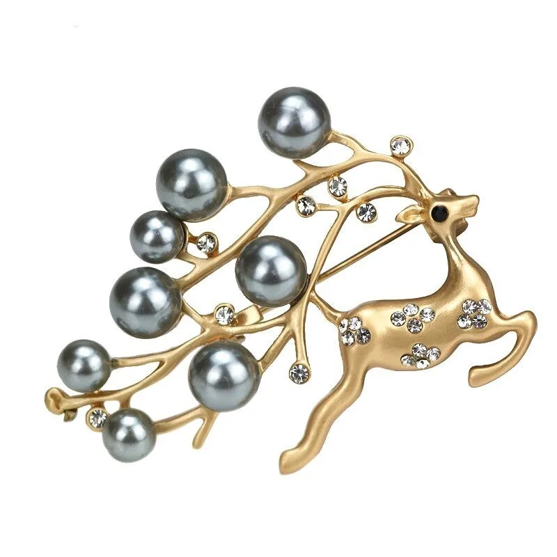 

Christmas elk high-end brooch fashion alloy mini deer dress pearl pin
