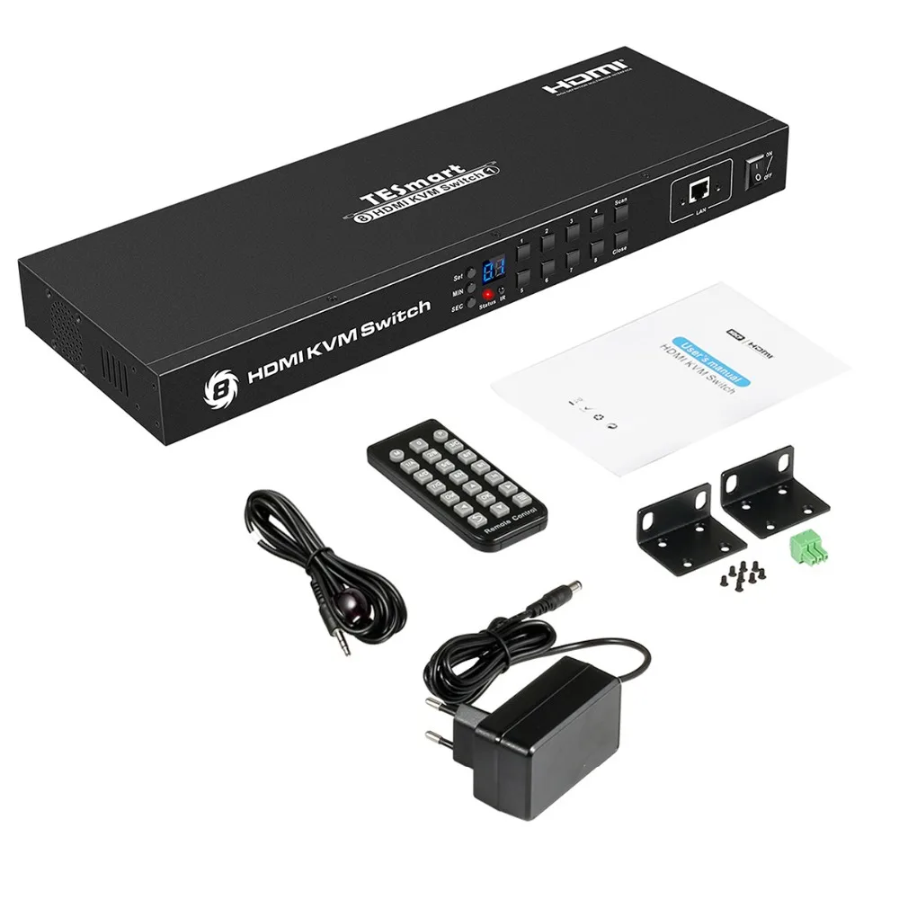 Tesla smart KVM USB HDMI переключатель 8 портов KVM HDMI коммутатор KVM переключатель HDMI Поддержка 3840*2160/4 K 2 шт стойки уши стандарт 1U