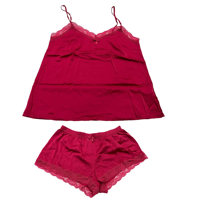 

Solid Color Adjustable Strap Tops Sexy Satin Sleepwear Sexy Lingerie Women's Pajamas Short Set