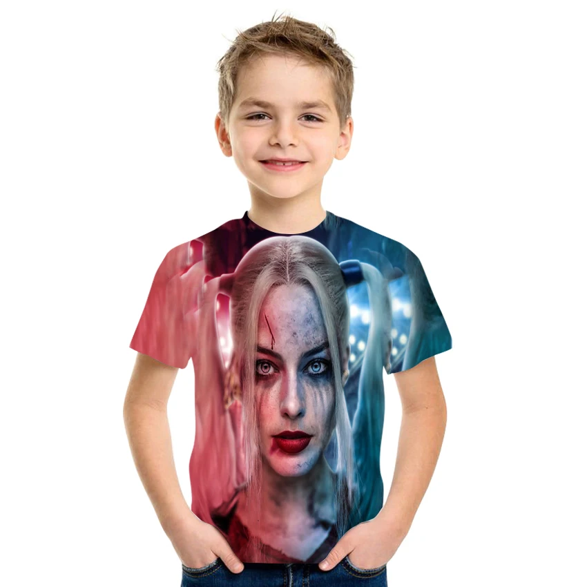 

2021 summer short-sleeved 3D printed clown pattern casual loose boys and girls T-shirt 4T-16T size