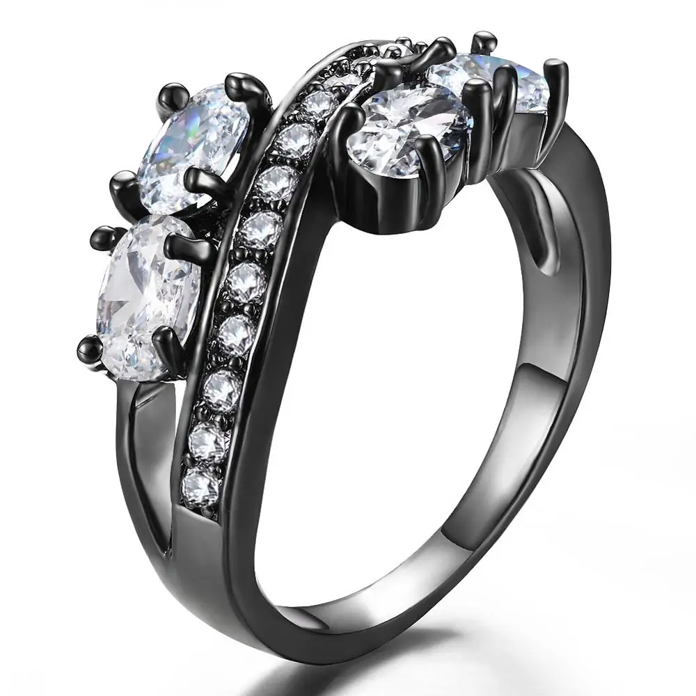 Роскошное обручальное кольцо с белым Цирконом для мужчин и женщин из черного
