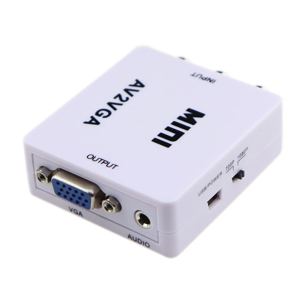 Мини HD видео конвертер коробка AV RCA CVBS к VGA 1080P адаптер AV2VGA с 3 5 мм аудио выходом для