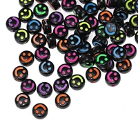 7mm black smile face beads acrylic spaced beads for jewelry making diy charms bracelet necklace 100pcslot