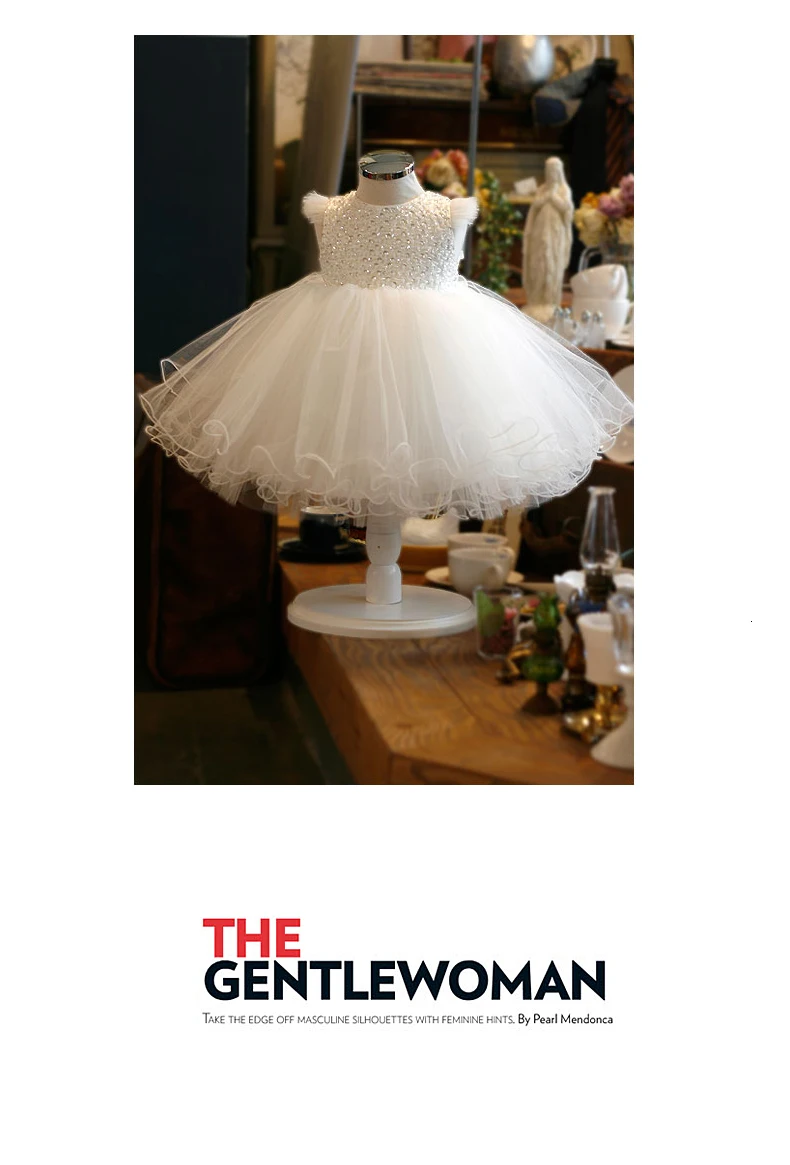 New Fashion Sequin Flower Girl Dress Party Wedding Princess White Tulle Toddler Baby Girls Baptism Christening 1st Birthday Gown