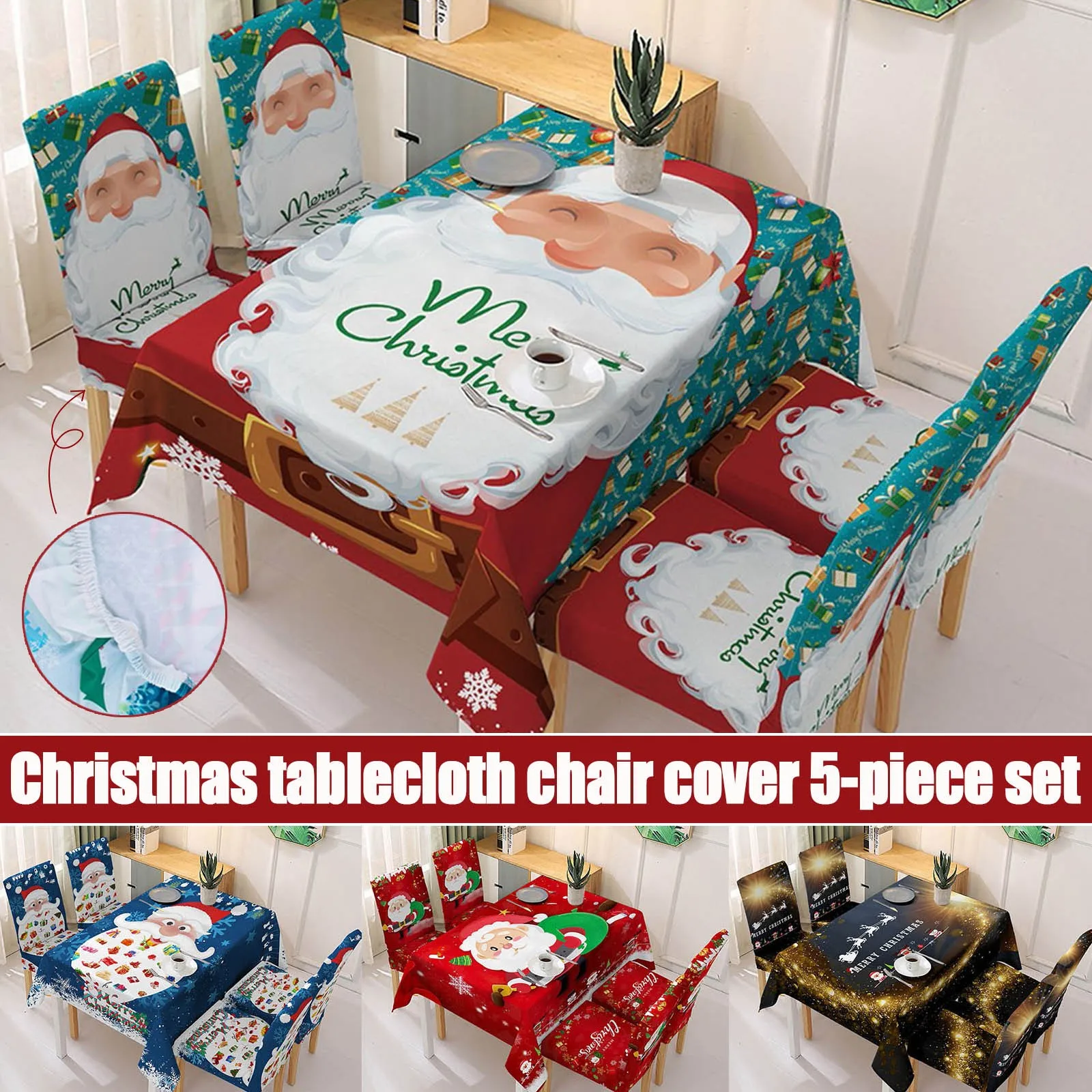 

Christmas Print Tablecloth Chair Cover Set Rectangle Table Covers Chair Covers Set Holiday Party Home Decor Navidad рождество