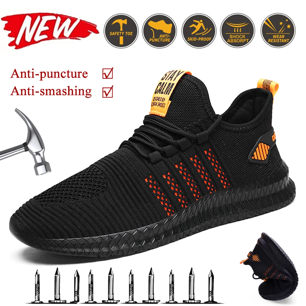 

New Fashion Work Shoes Men's Safety Shoes with Steel Toe Cap Breathable Sefety Boots Anti-puncture Working Sneakers Plus Size