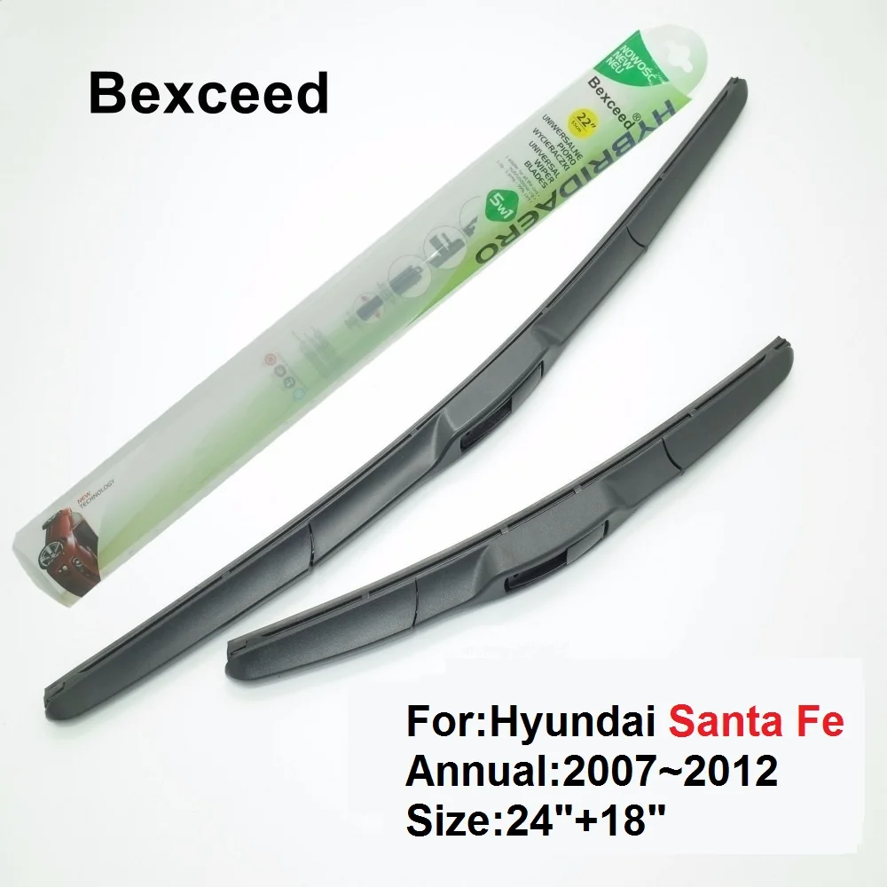 Wiper Blade for Hyundai Santa Fe 24&quot+18&quot Bexceed of Rubber Car Windshield Hybrid Windscreen 2007 2008 2009 2010 2011 2012 |