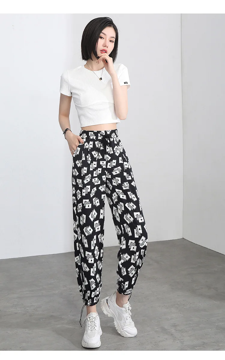 

2021 Summer Women High Waist Plus Size Drawstring Harem Pants Streetwear Hip Hop Loose Casual Straight Trouseres Sweatpants S019