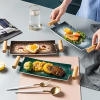 ceramic japanese cuisine sushi long plate with handle rectangular dessert snack western food salmon sashimi flat plate tableware