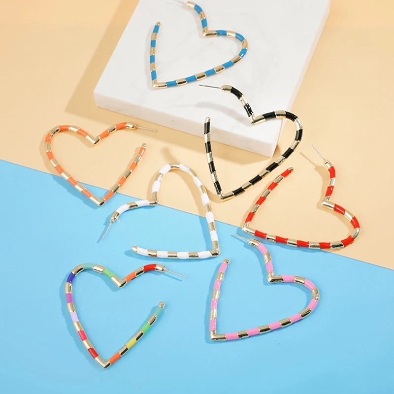 Новая мода Красочные любящее сердце серьги кольца для женщин из металла Эмаль в