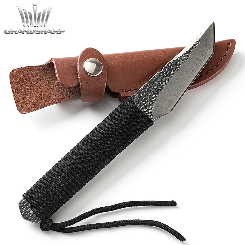 Damascus Hunting Knife Camping Sport Outdoor Gadgets Car Safety Hammer Seat belt Cutter Chef Utility Cutting Peeling Tools New |