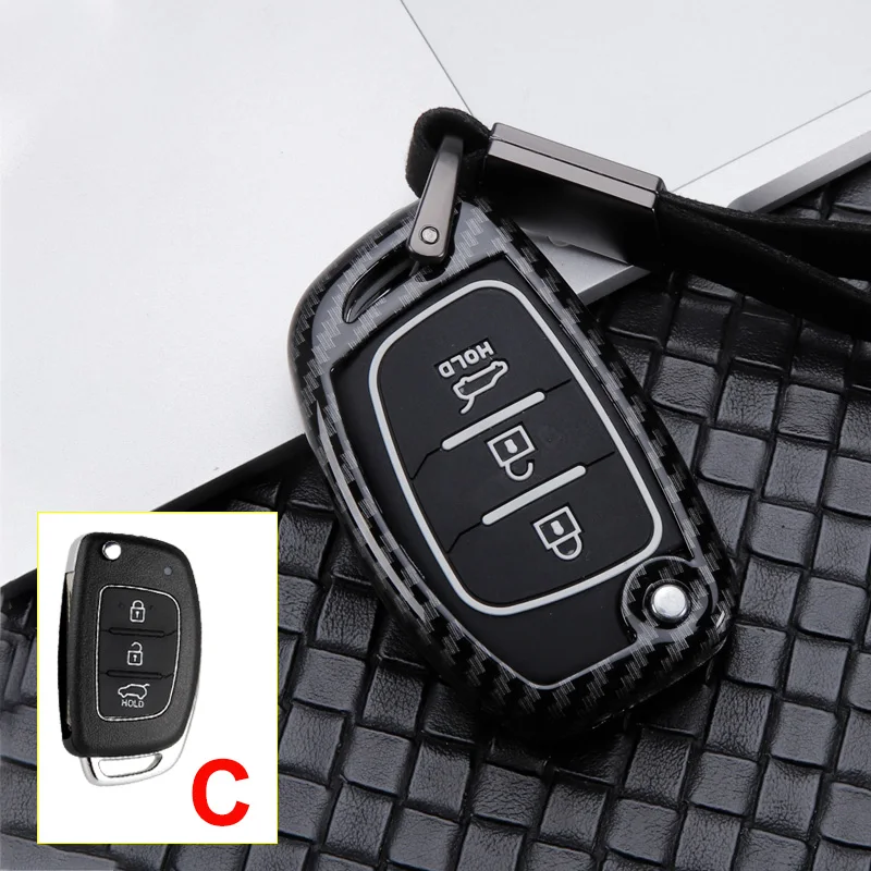 C Carbon Black Новинка, горячая Распродажа, чехол для ключей автомобиля из цинкового сплава, брелок для hyundai Tucson Creta ix25 i20 10 i30 Verna Mistra Elantra Solaris Accent - Название цвета: C Carbon Black