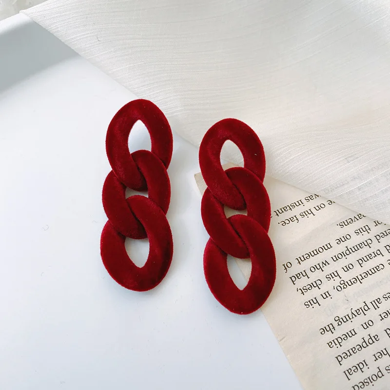 

European and American Fashion Flannel Chain Earrings Women's Autumn and Winter Wild Simple Earring for Girls Temperament Jewelry
